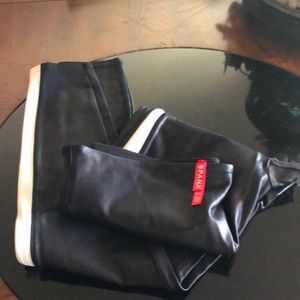 Spanx leather-look leggings with white stripe